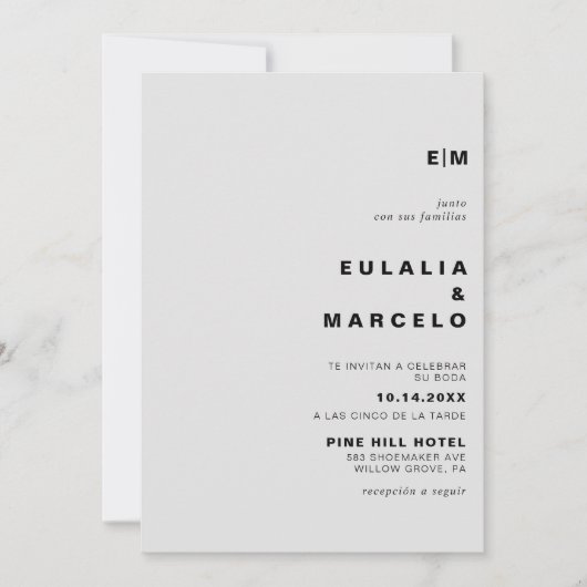 Minimalistisch formeel Initiaal Black Boda Wedding Kaart (Voorkant)