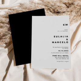 Minimalistisch formeel Initiaal Black Boda Wedding Kaart