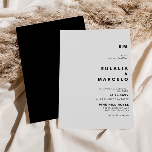 Minimalistisch formeel Initiaal Black Boda Wedding Kaart