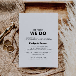 Minimalistisch formeel voor we do rehearsal diner kaart