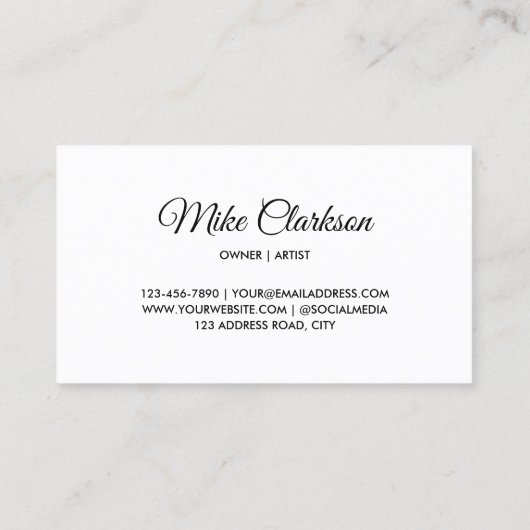 Minimalistisch formeel zwart-wit kalligrafiescript visitekaartje (Achterkant)