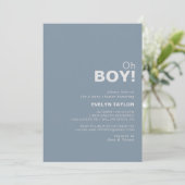 Minimalistisch Formele Blue Oh Boy Baby shower Kaart (Staand voorkant)