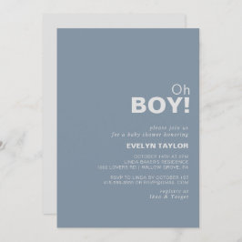 Minimalistisch Formele Blue Oh Boy Baby shower Kaart