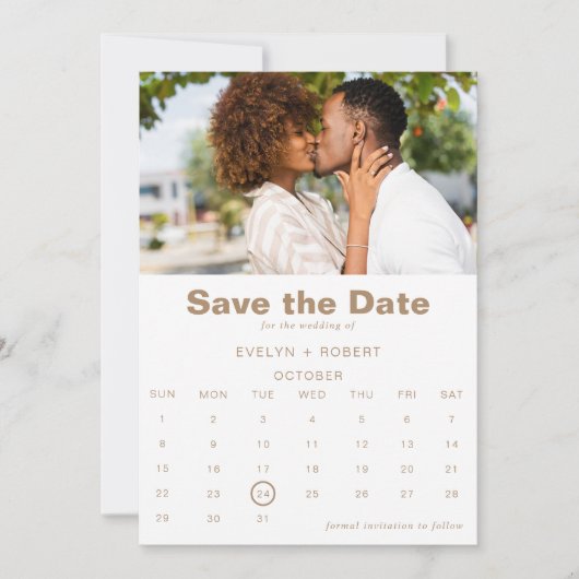 Minimalistisch Formele Foto bruin Sparen de datum Kaart (Voorkant)