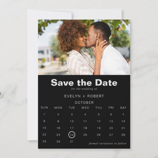 Minimalistisch Formele Foto Zwart Sparen de datum Kaart (Voorkant)