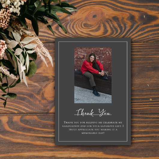 Minimalistisch foto Afstuderen dank u | Grijze Kaa Bedankkaart