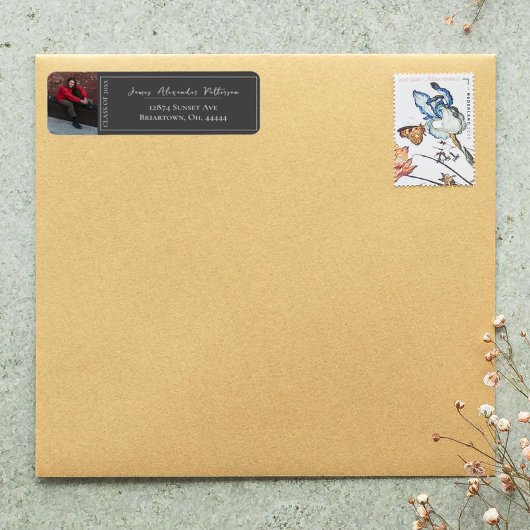 Minimalistisch foto Afstuderen | Grijs adres Etiket