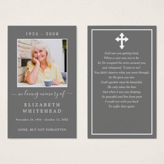 Minimalistisch foto-begrafenis Prayer Gray Card Visitekaartje (Voorkant /achterkant)