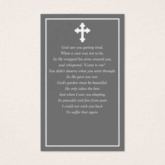 Minimalistisch foto-begrafenis Prayer Gray Card Visitekaartje (Achterkant)