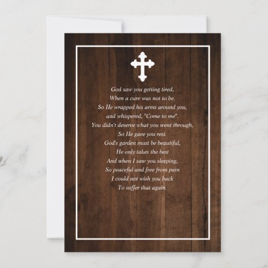 Minimalistisch foto begrafenis Prayer Rustic Wood Kaart (Achterkant)