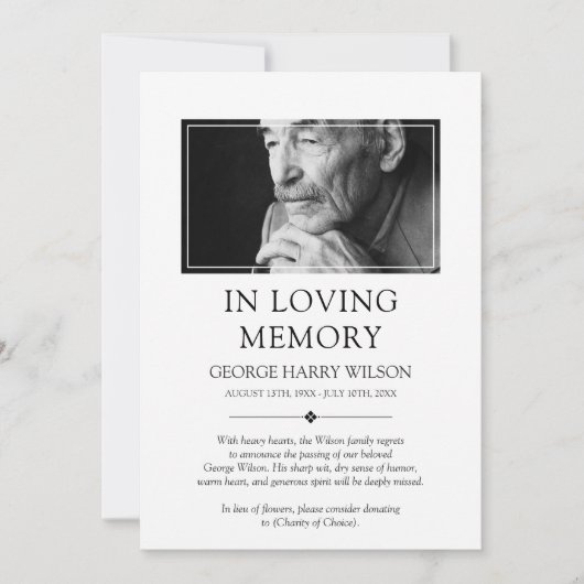 Minimalistisch - Foto - In Loving Memory Annountio Aankondiging (Voorkant)