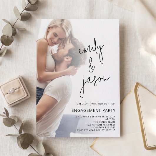 Minimalistisch foto-overlay-script voor verloving kaart