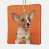 Minimalistisch foto van mijn eerste kerstfoto keramisch ornament (Links)