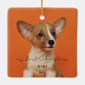 Minimalistisch foto van mijn eerste kerstfoto keramisch ornament (Achterkant)