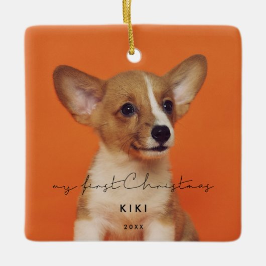 Minimalistisch foto van mijn eerste kerstfoto keramisch ornament (Voorkant)