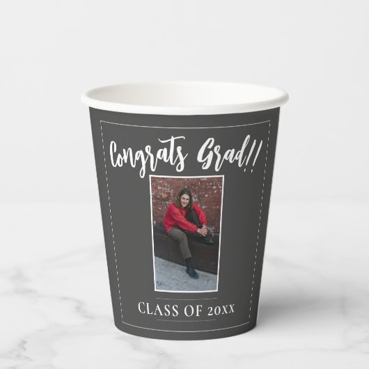 Minimalistisch fotoafstudeerfeest | Grijs Papieren Bekers (Achterkant)