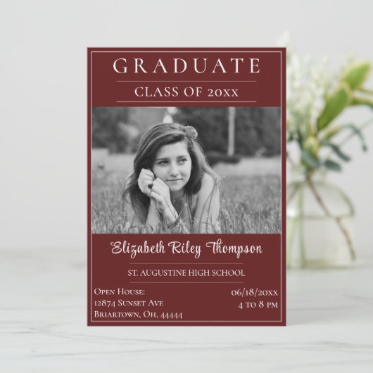 Minimalistisch fotoAfstuderen Open House | Rood Kaart (Staand voorkant)