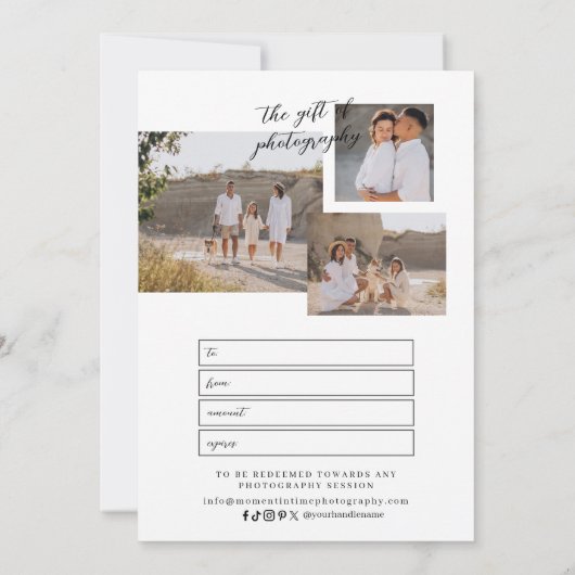 Minimalistisch Fotofotografie Cadeaubon (Achterkant)