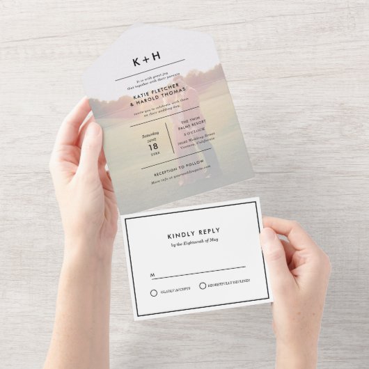 Minimalistisch fotohuwelijk all in one uitnodiging (Afscheurbaar)