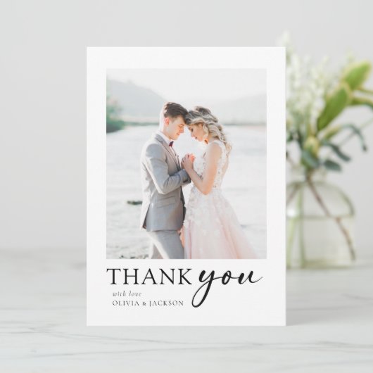Minimalistisch fotohuwelijk bedankkaart (Staand voorkant)