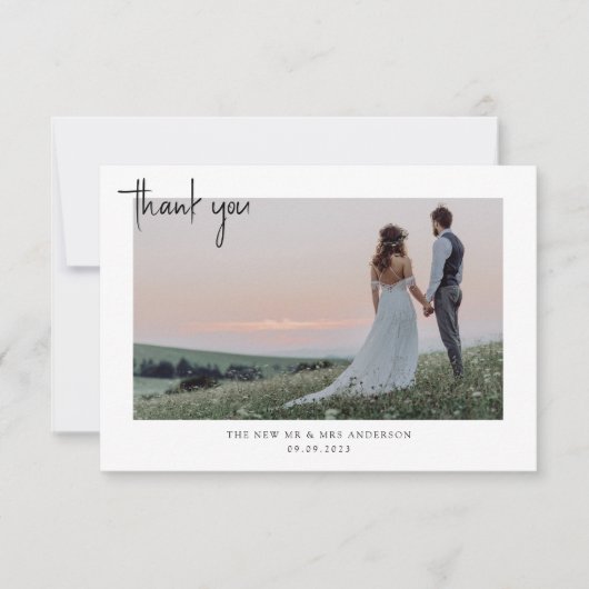 Minimalistisch fotohuwelijk bedankkaart (Voorkant)