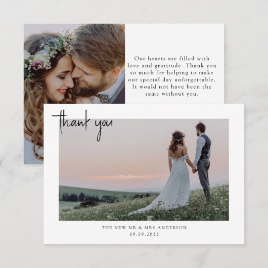 Minimalistisch fotohuwelijk bedankkaart (Voorkant / Achterkant)