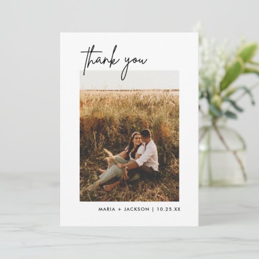 Minimalistisch fotohuwelijk Hartelijk dank Bedankkaart (Staand voorkant)