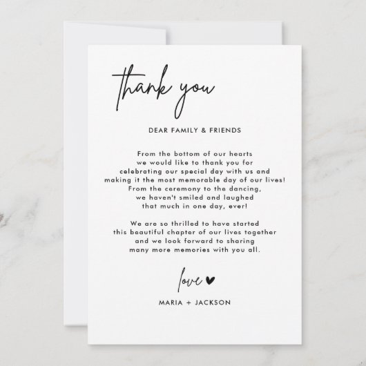 Minimalistisch fotohuwelijk Hartelijk dank Bedankkaart (Achterkant)