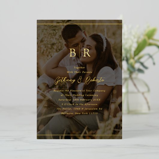 Minimalistisch fotomonogram bruiloft folie uitnodiging (Staand Voorkant)