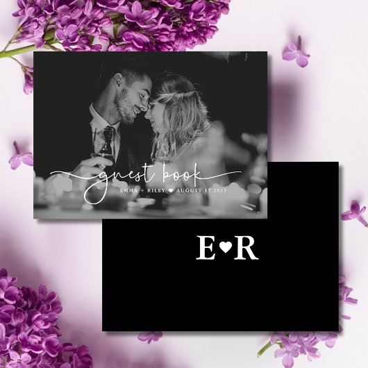 Minimalistisch fotoscript monogram bruiloft | Zwar Gastenboek