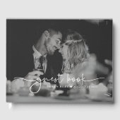 Minimalistisch fotoscript Monogram Weddenschap Gastenboek (Voorkant)
