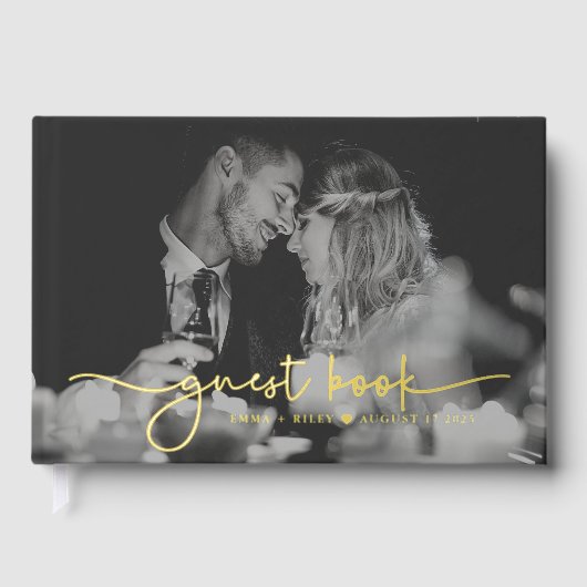 Minimalistisch fotoscript Monogram Weddenschap Gastenboek (Voorkant)