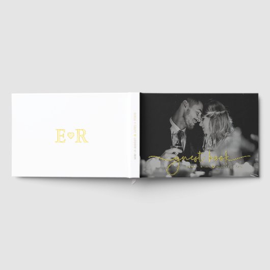Minimalistisch fotoscript Monogram Weddenschap Gastenboek (Volledig)