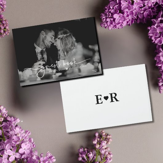 Minimalistisch fotoscript Monogram Weddenschap Gastenboek