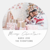 Minimalistisch fotoscript Vrolijk kerstfeest Ronde Sticker (Voorkant)