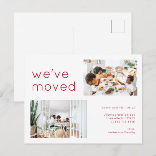 Minimalistisch fotoverkeer van twee families aankondigingskaart (Voorkant / Achterkant)