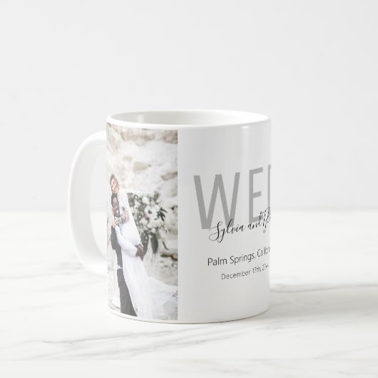 Minimalistisch fotoweddenschap koffiemok (Voorkant links)