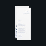 Minimalistisch Frans Blauw Bloemen Plaats Kaart Me<br><div class="desc">Elegante minimalistische,  bruiloft gast plaats kaart en menu. Functies,  Franse Blauwe Typografie met bijpassende blauwe bloemschikkingsrug.</div>