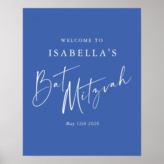 Minimalistisch Frans Blauw Custom Bat Mitzvah Welk Poster (Voorkant)