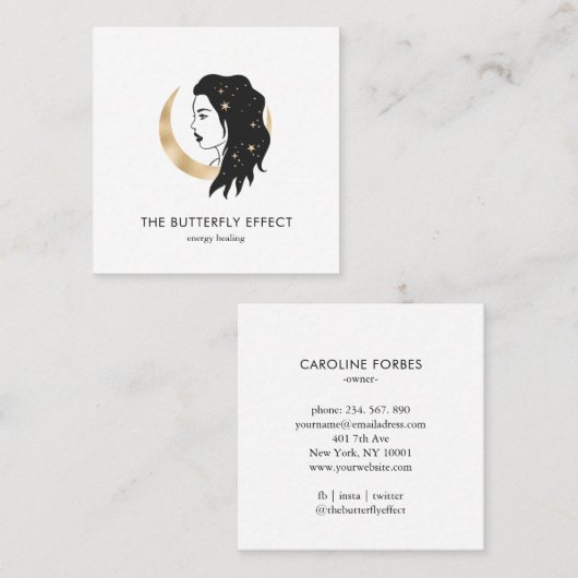 Minimalistisch Frau Mond Sterne  Visitenkarte Vierkante Visitekaartje (Voorkant / Achterkant)