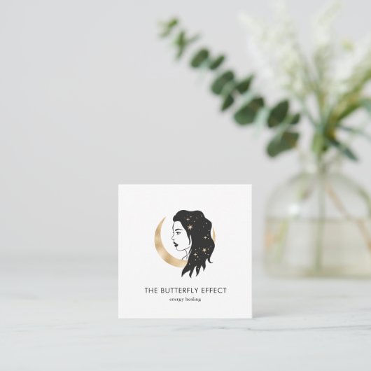Minimalistisch Frau Mond Sterne  Visitenkarte Vierkante Visitekaartje (Staand voorkant)