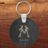 Minimalistisch Fun Chalkboard Pap Monogram Sleutelhanger (Achterkant)