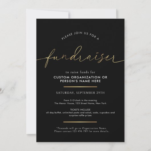 Minimalistisch fundraiser-script zwart & goud lief kaart (Voorkant)