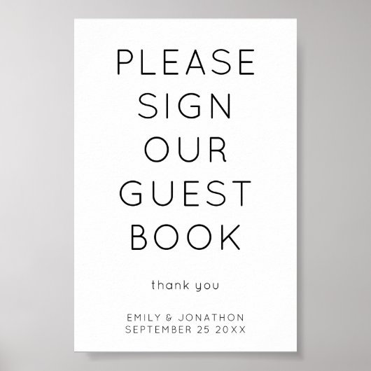Minimalistisch Gastenboek Trouwbord Poster (Voorkant)