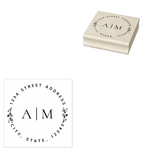 Minimalistisch gebladerte paar Initialen rond adre Rubberstempel (Gestempeld)
