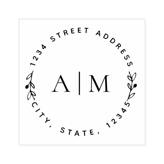Minimalistisch gebladerte paar Initialen rond adre Rubberstempel (Afrduk)