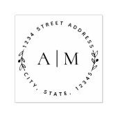 Minimalistisch gebladerte paar Initialen rond adre Zelfinktende Stempel (Design)