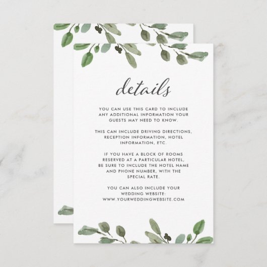 minimalistisch gebladerte | Wedding Guest Details Informatiekaartje (Voorkant / Achterkant)