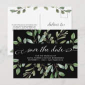 Minimalistisch gebladerte zwart | Trouwen Bewaar d Aankondigingskaart (Voorkant / Achterkant)