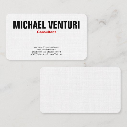 Minimalistisch gebold, eenvoudig wit visitekaartje (Voorkant / Achterkant)